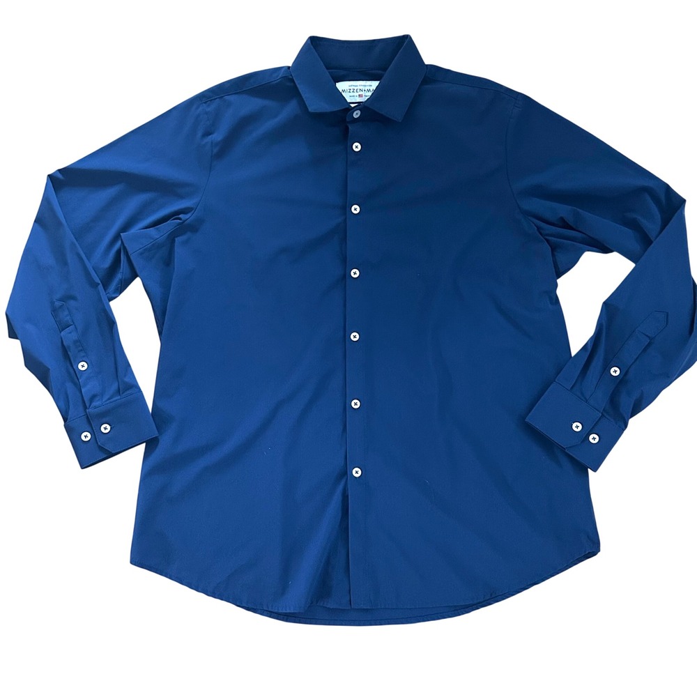 Mizzen+Main Leeward Collection Navy Blue No Iron Stretch Button Down Shirt XL
